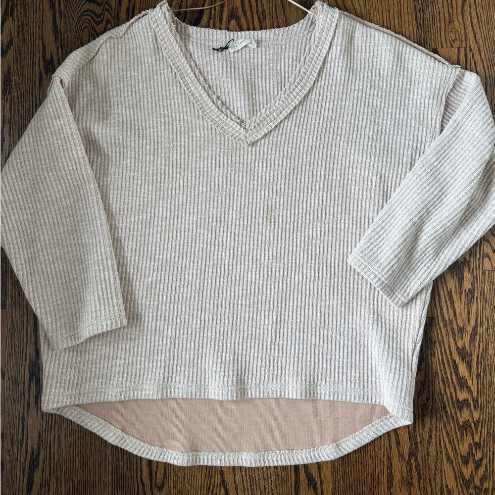 By Together slouchy oatmeal tan oversized shirt top M boutique